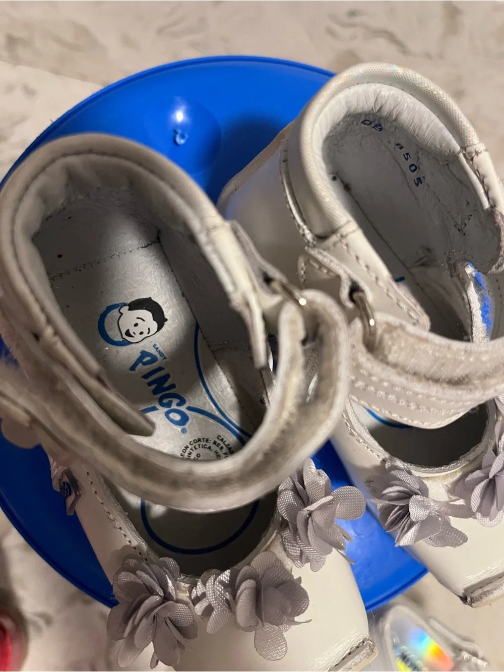 White Floral Strap Kids Shoes