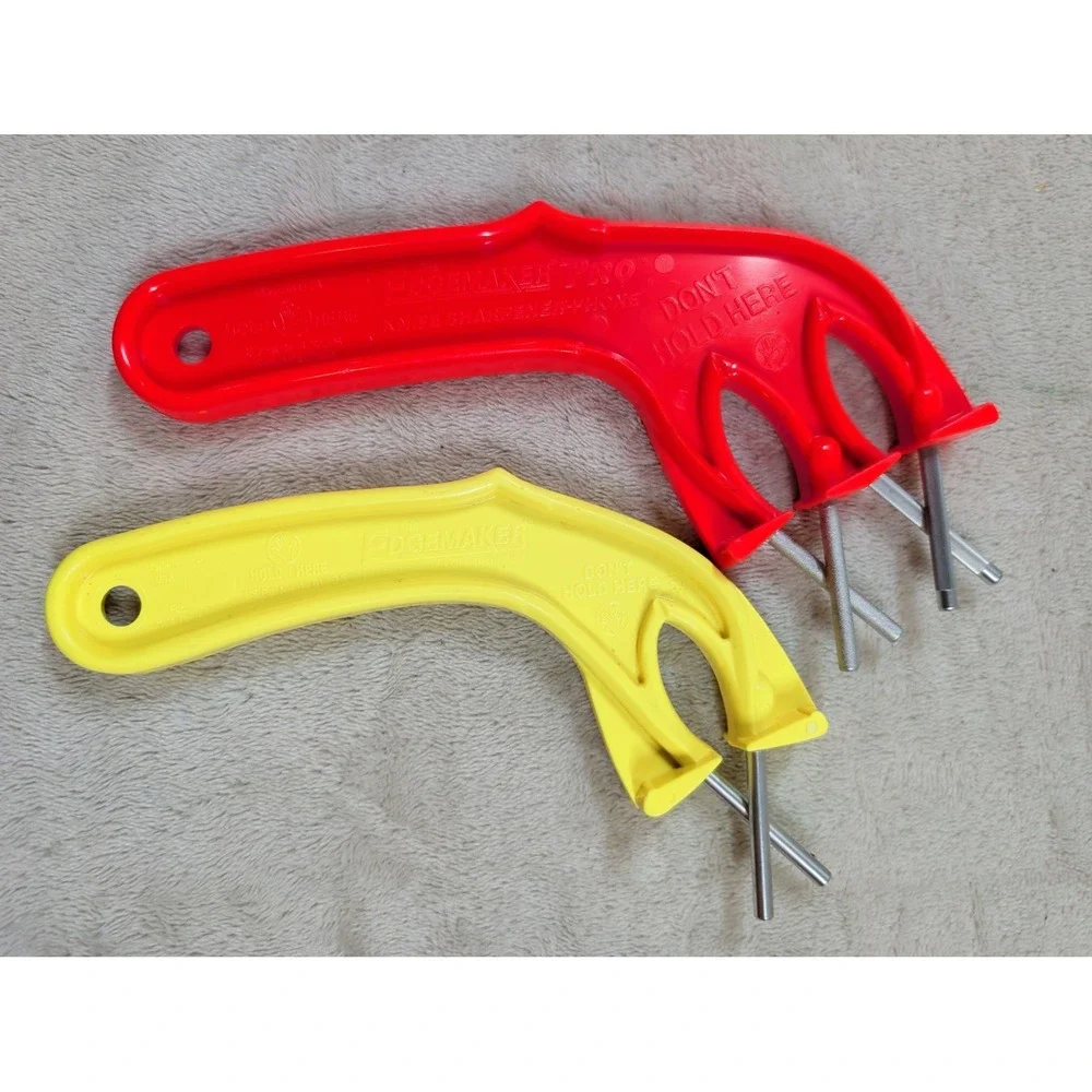 Edgemaker Pro Knife Sharpener and Hone Set Red Yellow Handheld Made in USA