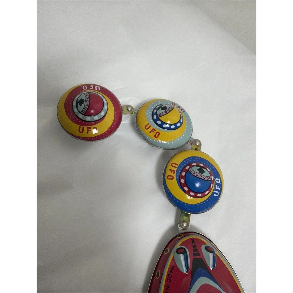 Wind Up Tin Toy UFO Satellite Space Ship Train Fying Saucer Juyou JMT 49