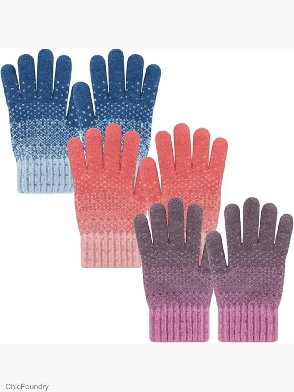3 Pairs Toddler Kids Winter Knit Gloves Soft Wool Lined Full Finger