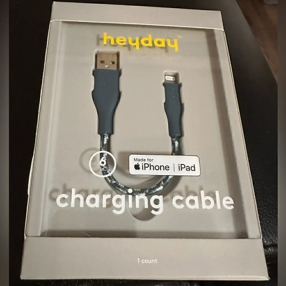 Heyday Round Charging Cable compatible with iPhone to USB-A (Blue) 6 In.