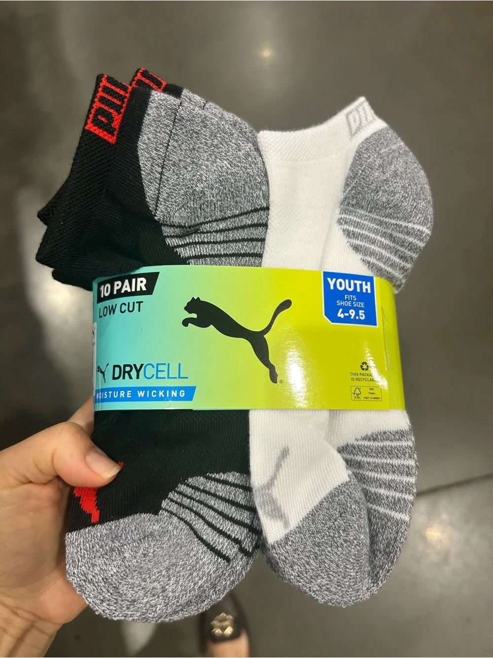 NWT PUMA Youth Low Cut 10-Pack DryCELL Socks