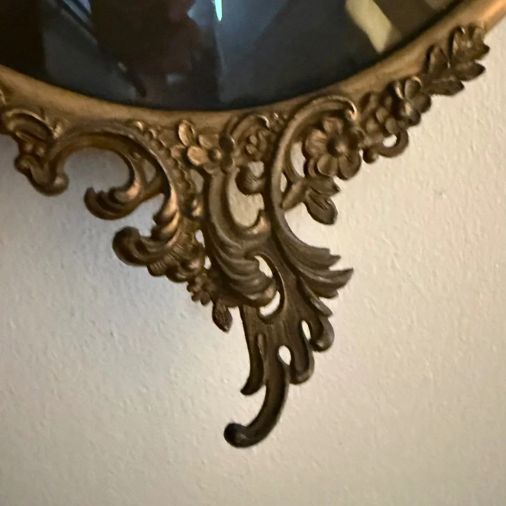 Antique Oval Bubble Glass Ornate Metal Frame Hand Colored Child Portrait Vintage