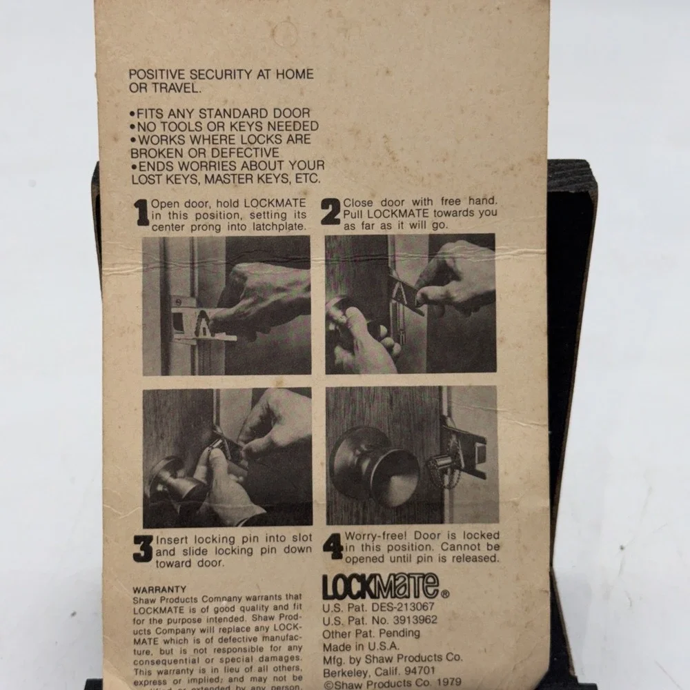 Lockmate Vintage Shaw Products Portable Security Door Lock New Old Stock 1970's