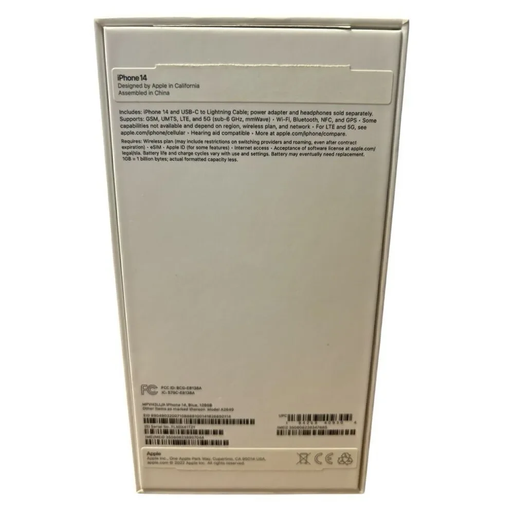 Apple iPhone 14 EMPTY BOX ONLY 128GB Blue Model A2649 Original Retail Box