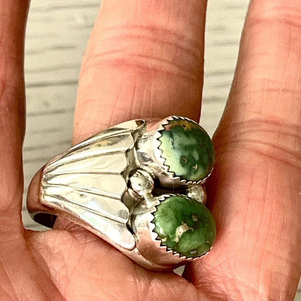 Navajo Mens Turquoise Sonoran Ring Sz 12 Sterling Signed Spencer Fans Band