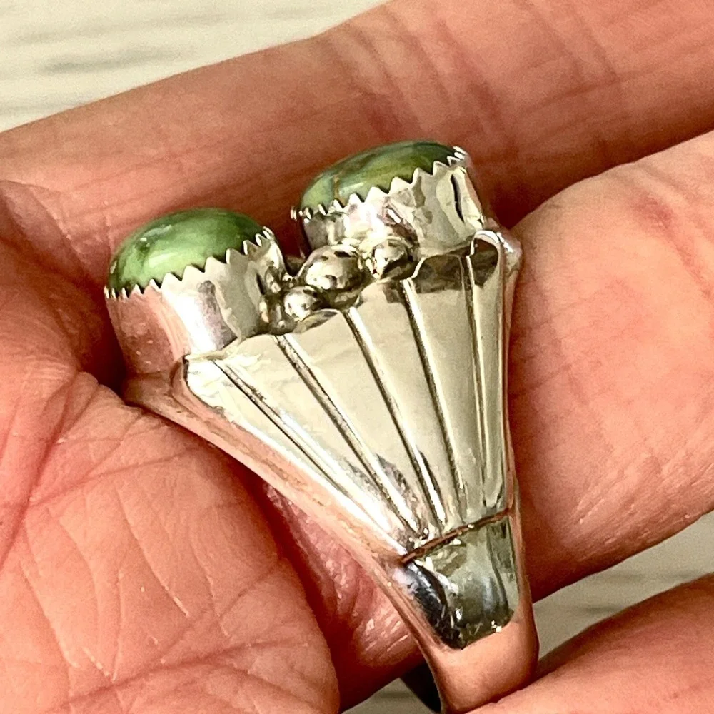 Navajo Mens Turquoise Sonoran Ring Sz 12 Sterling Signed Spencer Fans Band