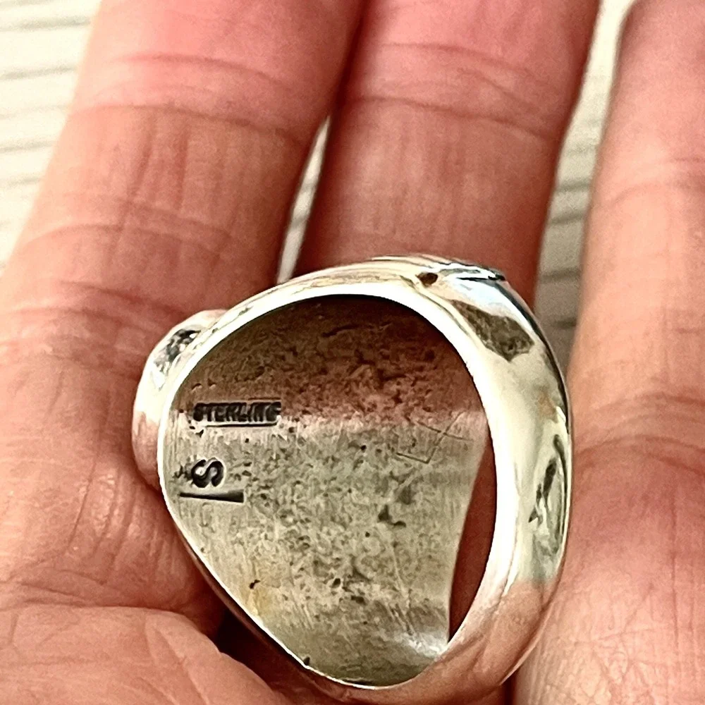 Navajo Mens Turquoise Sonoran Ring Sz 12 Sterling Signed Spencer Fans Band