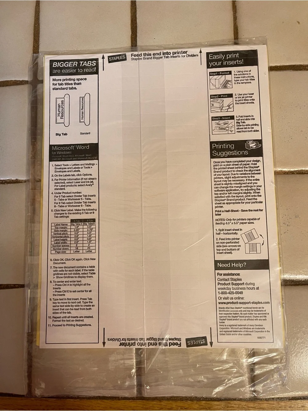 Avery clear insertable