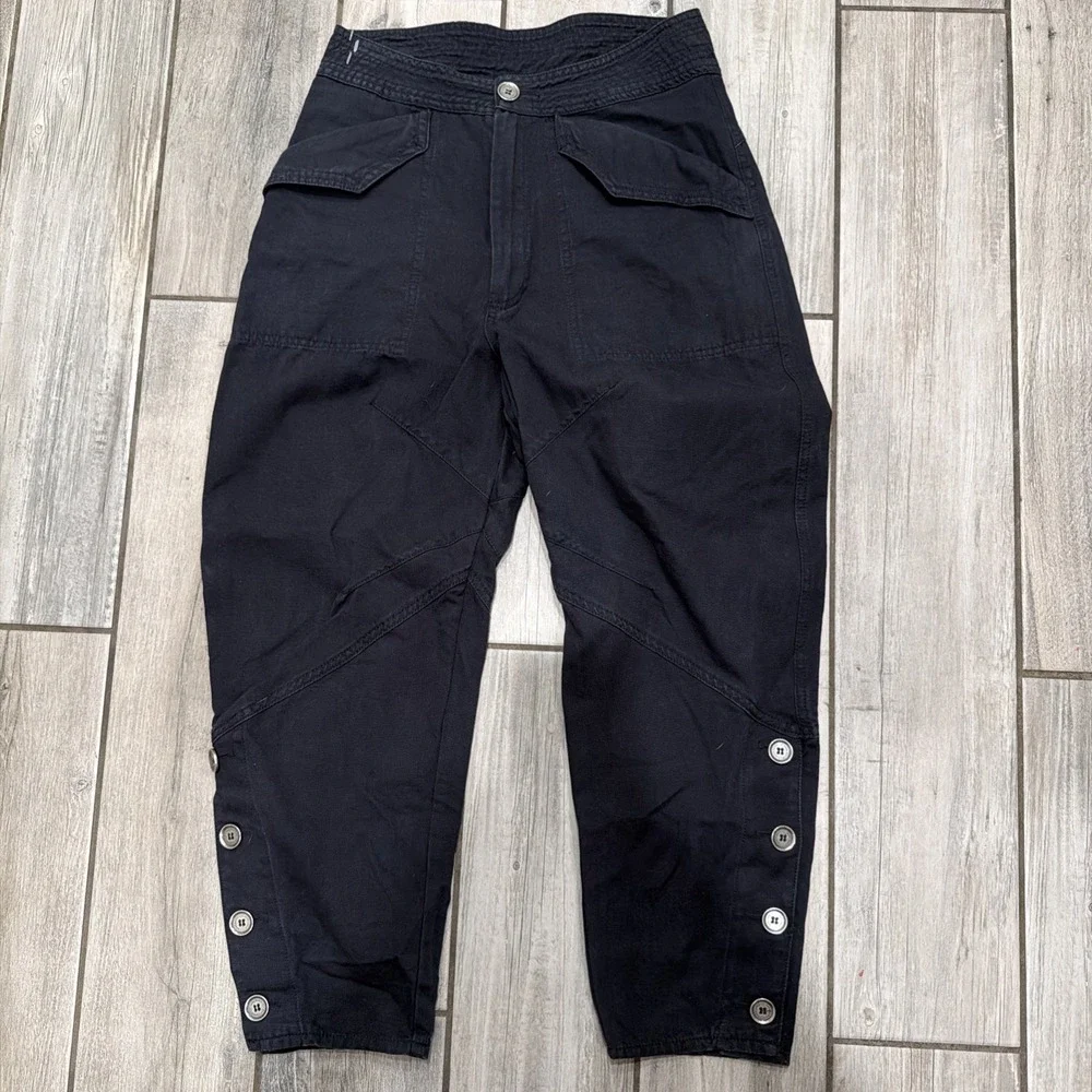 Zara SRPLS Women Cargo Crop Button Pants Black XS