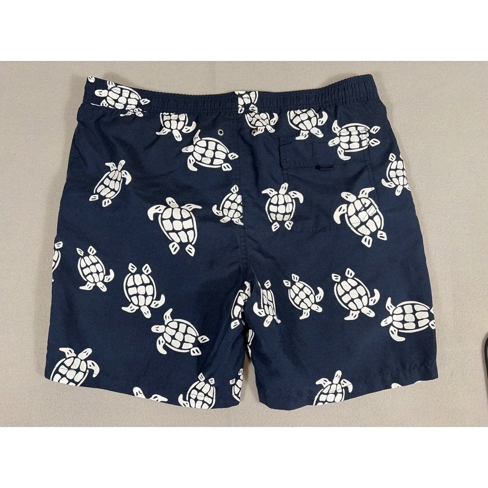 Kirkland Signature Mens Navy Blue Sea Turtle Print Swim Trunks Size Medium 0817