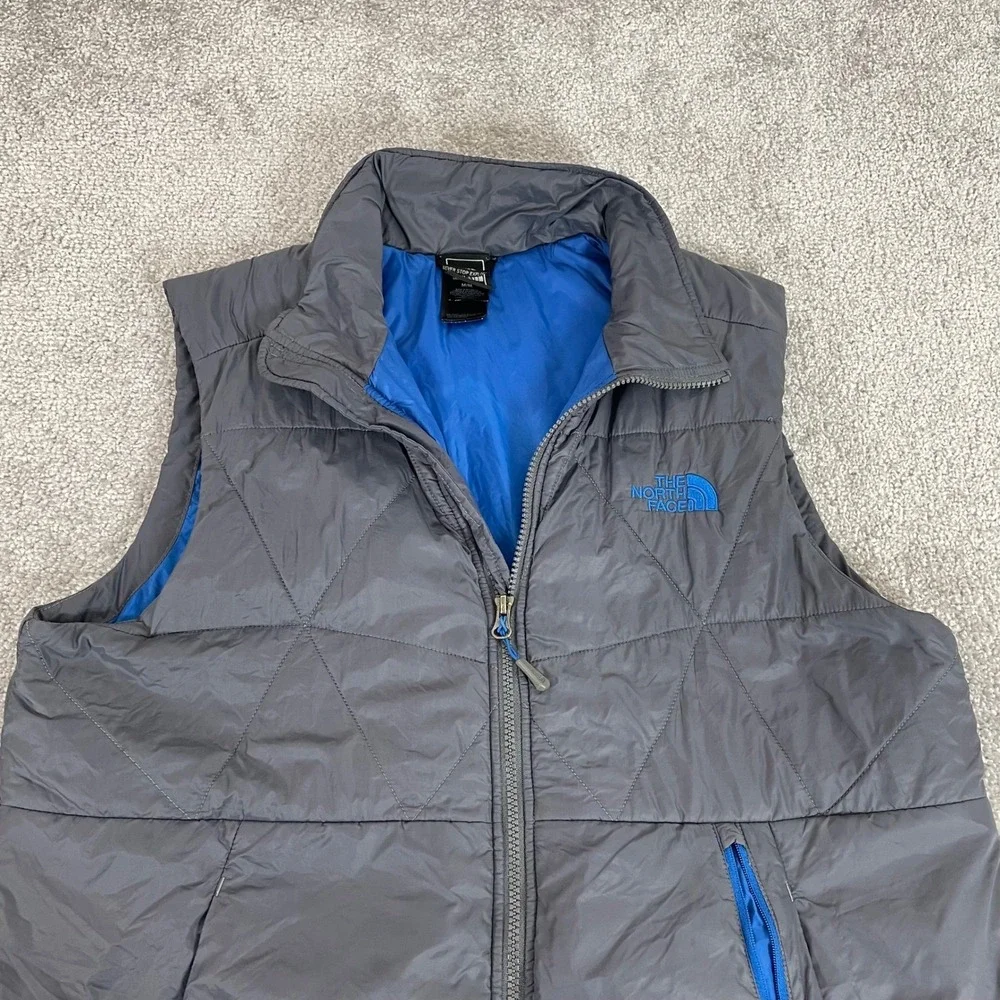 North Face Vest Mens Medium Quilted Nylon Hiking Outdoors Gray Blue