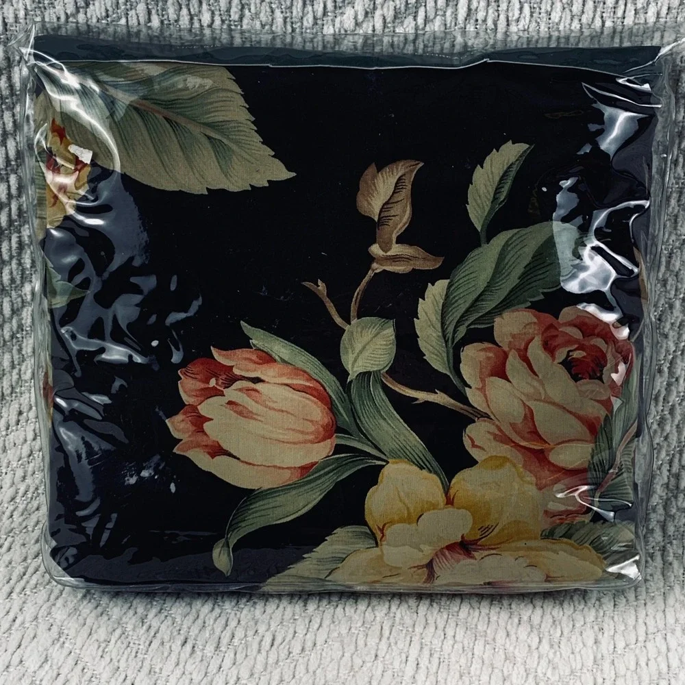Vtg Ralph Lauren Flat Sheet King Black Charleston Floral 100% Cotton 200TC‎ New