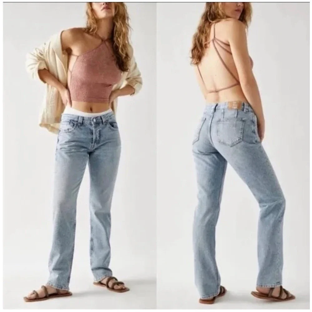 We The Free Curvy Siren Low Rise Straight Leg Jeans Light Wash Blue‎ Size 30