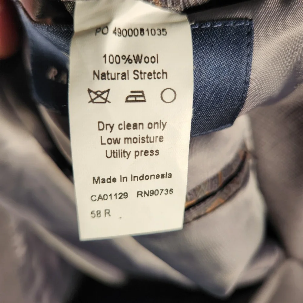 Ralph Lauren Suit Jacket Mens 58R Grey 100% Wool Natural Stretch Blazer