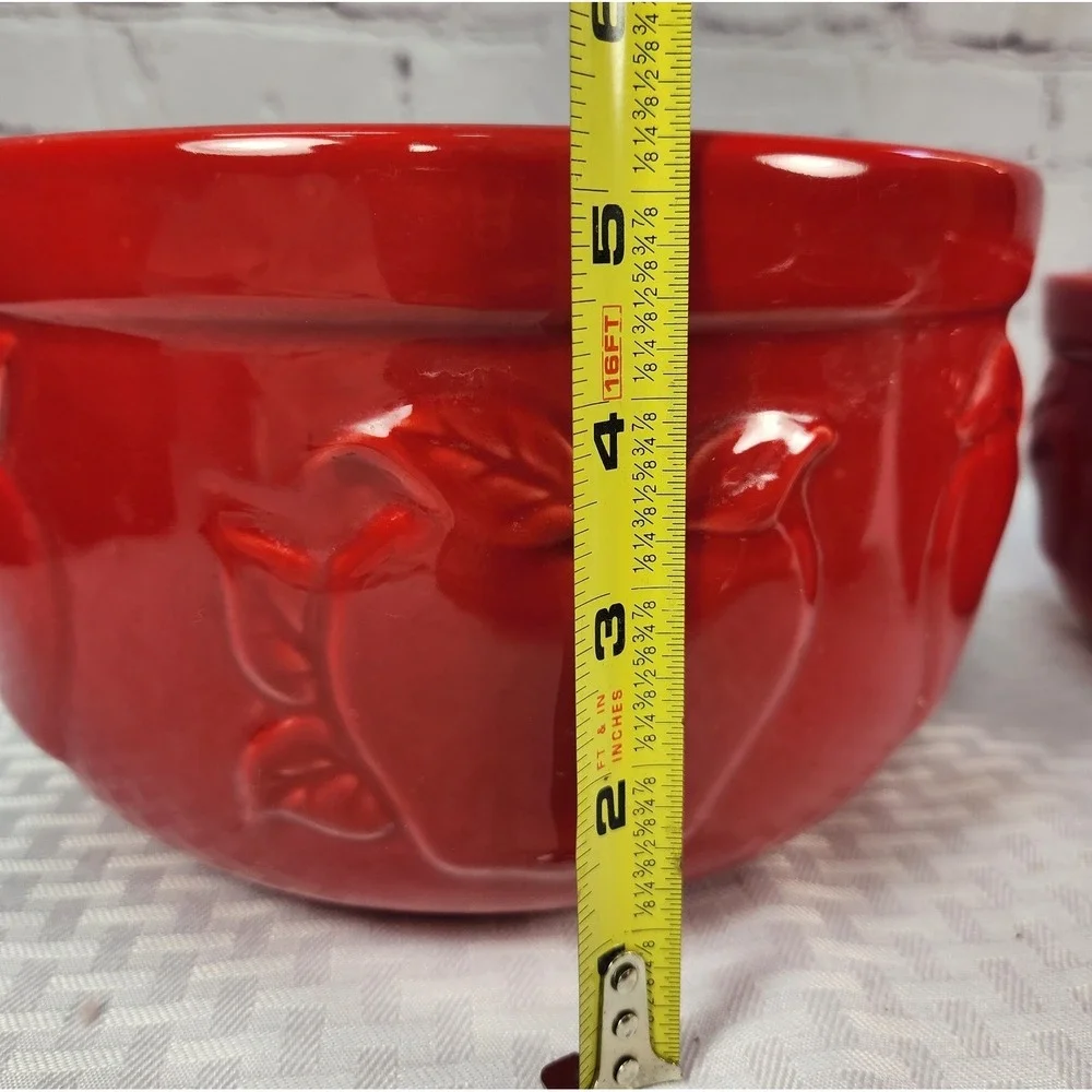 3 CRACKER BARREL Red Apple Nesting Bowls + Juicer Designed By Susan Winget