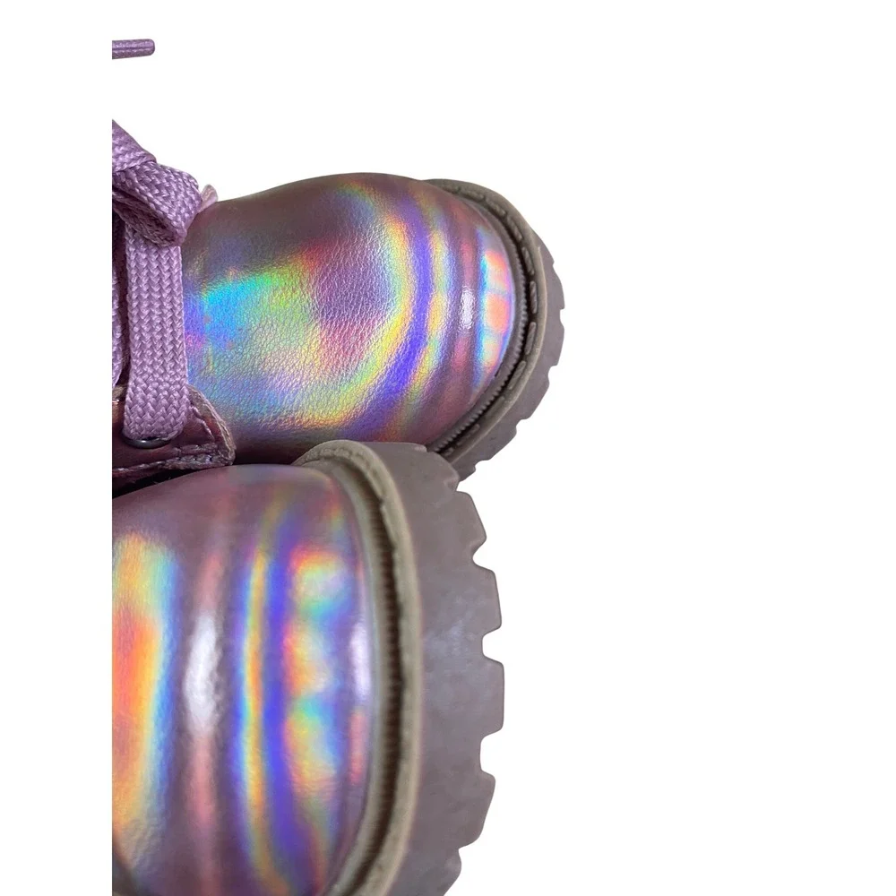 Old Navy Kids Pink Iridescent Holographic Lace Up Side Zip Combat Boots Size‎ 6