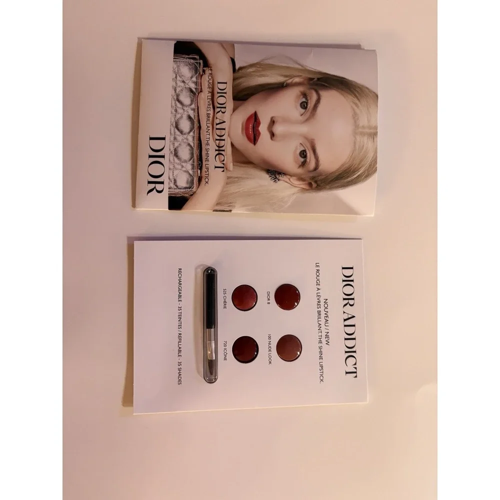 NEW DIOR ADDICT SHINE LIPSTICK SAMPLE CARD WITH BRUSH (4) FOUR SHADES FREE SHIP‎