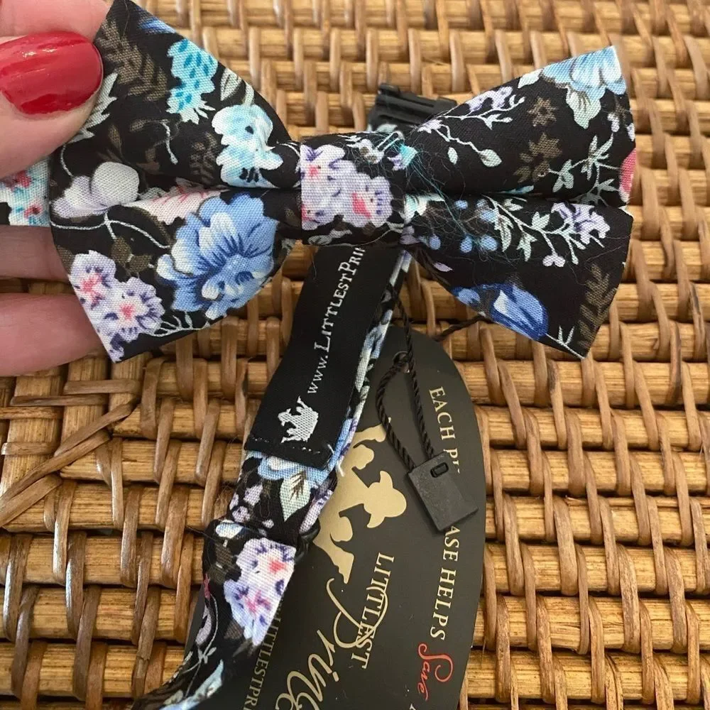 *Little Prince* Black Floral Cotton Bow Tie NWT