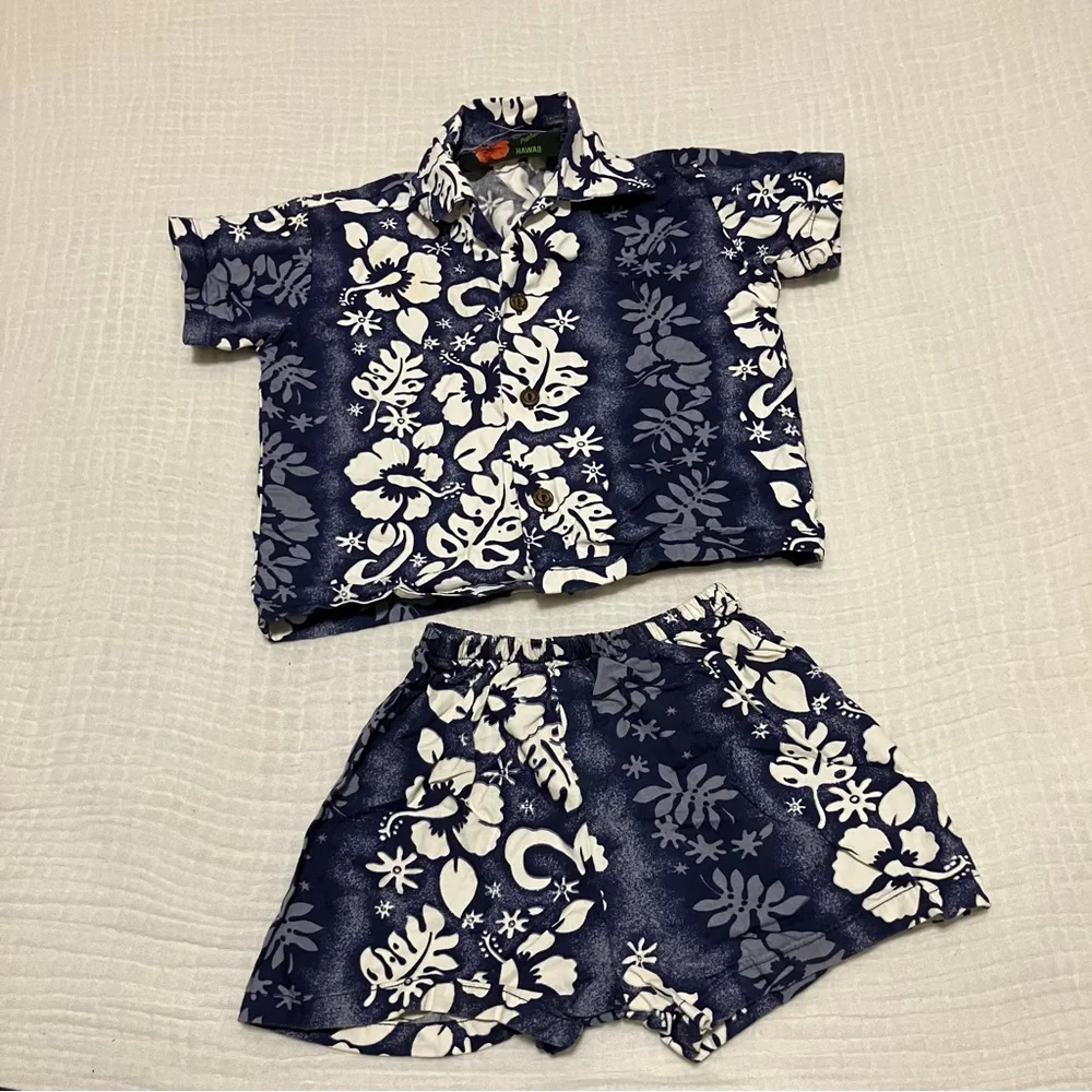 Ali'i‎ Fashions Hawaii Boys Blue Hawaiian Button Up Shirt & Short Set