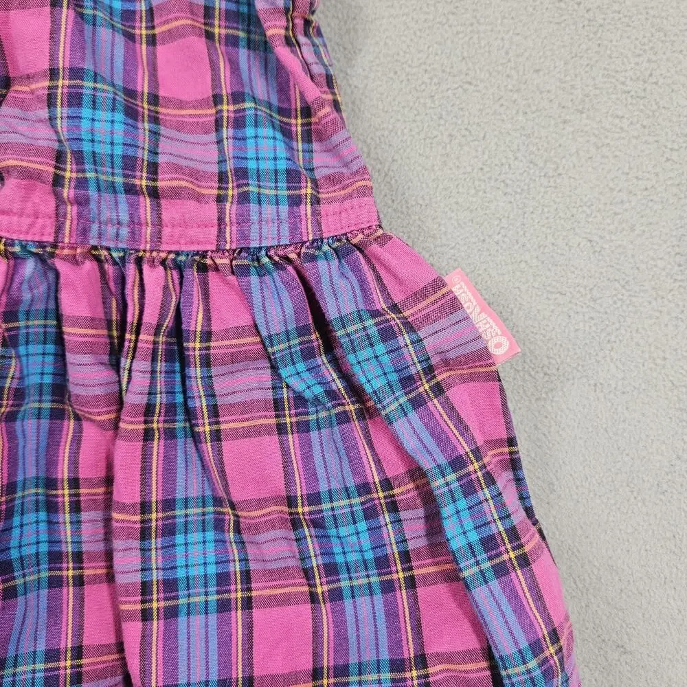 Vintage Oshkosh B’Gosh Dress Girls Size 4 Blue Pink Plaid USA Made 90s Summer