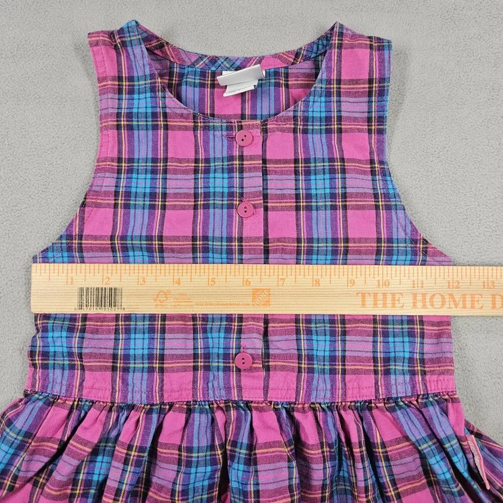 Vintage Oshkosh B’Gosh Dress Girls Size 4 Blue Pink Plaid USA Made 90s Summer