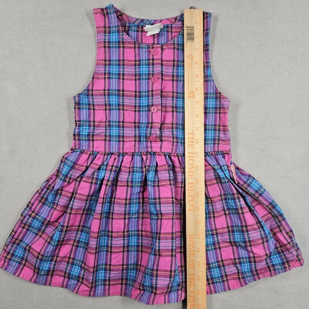 Vintage Oshkosh B’Gosh Dress Girls Size 4 Blue Pink Plaid USA Made 90s Summer
