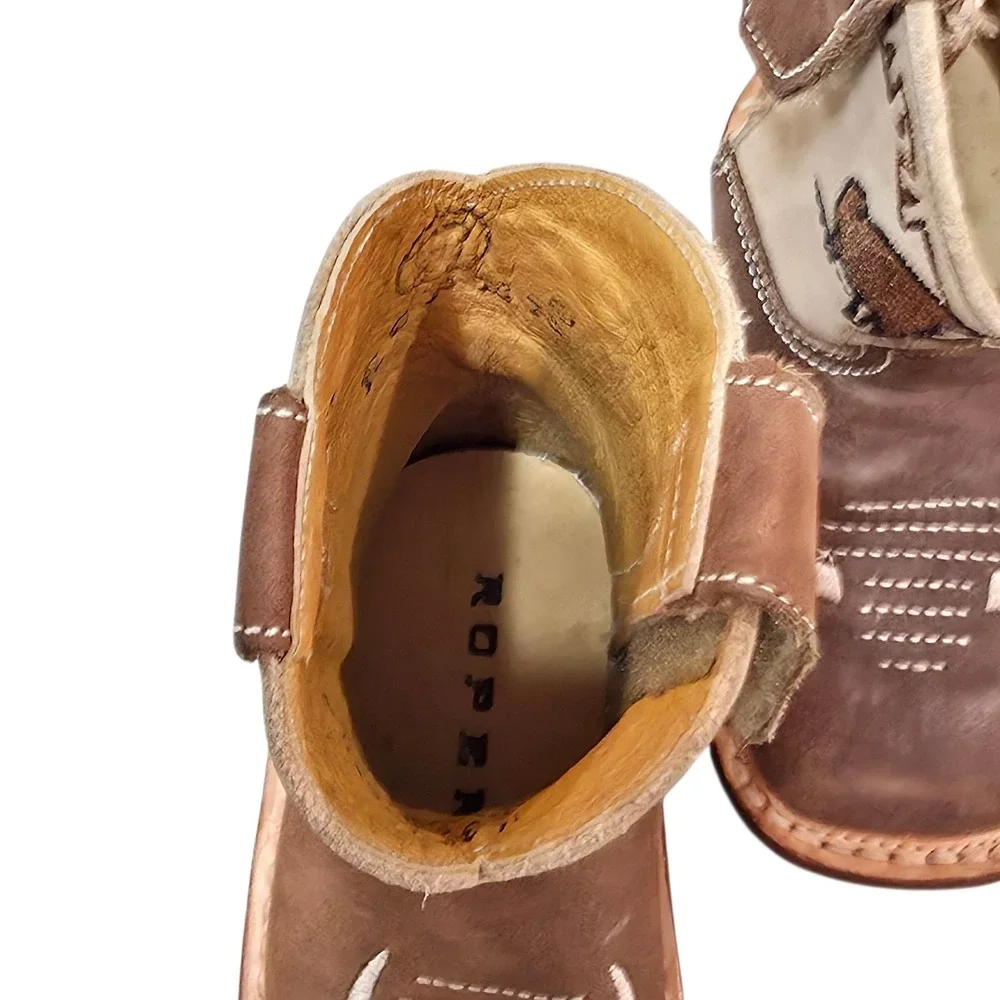 Roper Cowbabies Brown Leather Buffalo Longhorn Western Boots Infant Size 2 11371
