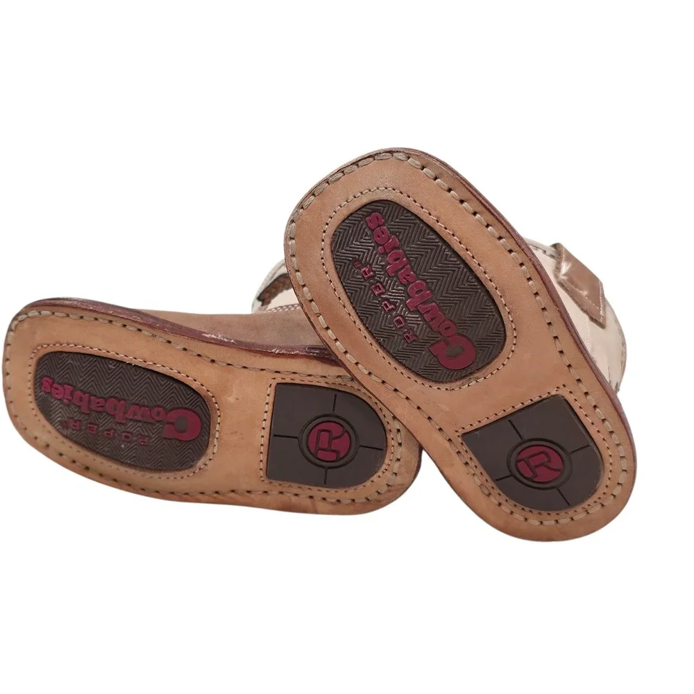Roper Cowbabies Brown Leather Buffalo Longhorn Western Boots Infant Size 2 11371