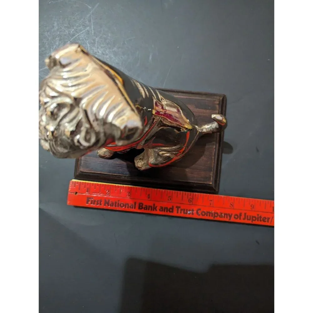 Cast Aluminum Pug/Bulldog Figurine‎ On Wooden Stand 7