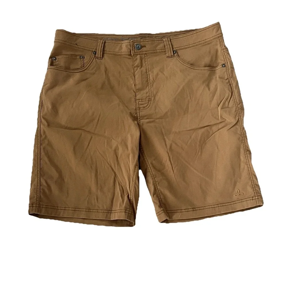 Prana Mens Shorts Brown Stretch Outdoor‎ Casual Flat Front Size 38 Hiking Travel