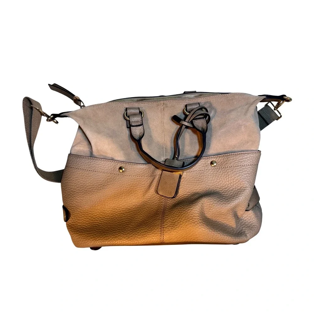 Moda‎ Luxe Taupe Convertible Satchel Crossbody Bag Gold Hardware