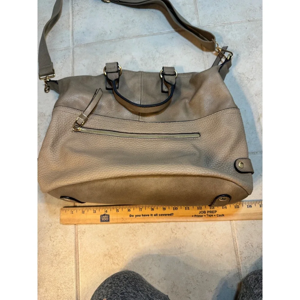 Moda‎ Luxe Taupe Convertible Satchel Crossbody Bag Gold Hardware