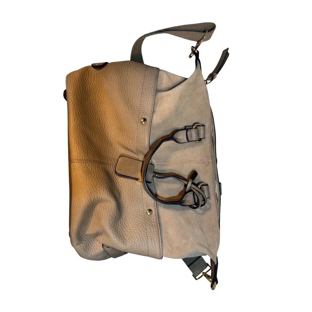 Moda‎ Luxe Taupe Convertible Satchel Crossbody Bag Gold Hardware