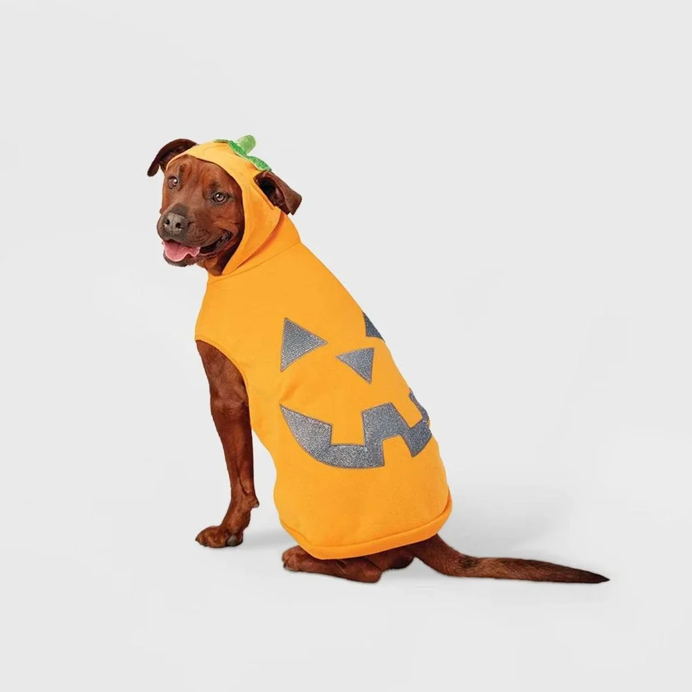 Jack-O'-Lantern‎ Pumpkin Reflective Halloween Hoodie Dog and Cat Costume sz L