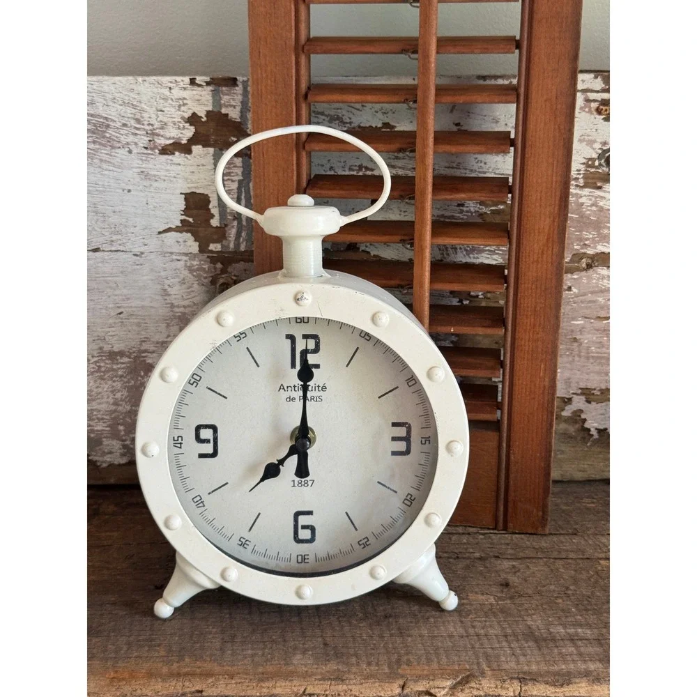 Antiquite de Paris 1887 Mantel Clock Cream Metal Quartz Vintage French Style