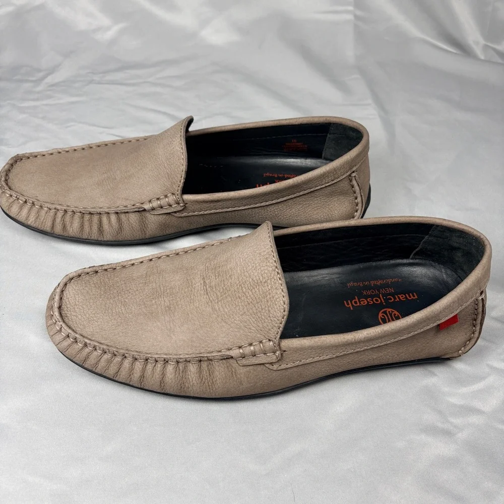 Marc Joseph New York Mens Leather Loafers Taupe Tan Brazil Moccasins Size 10