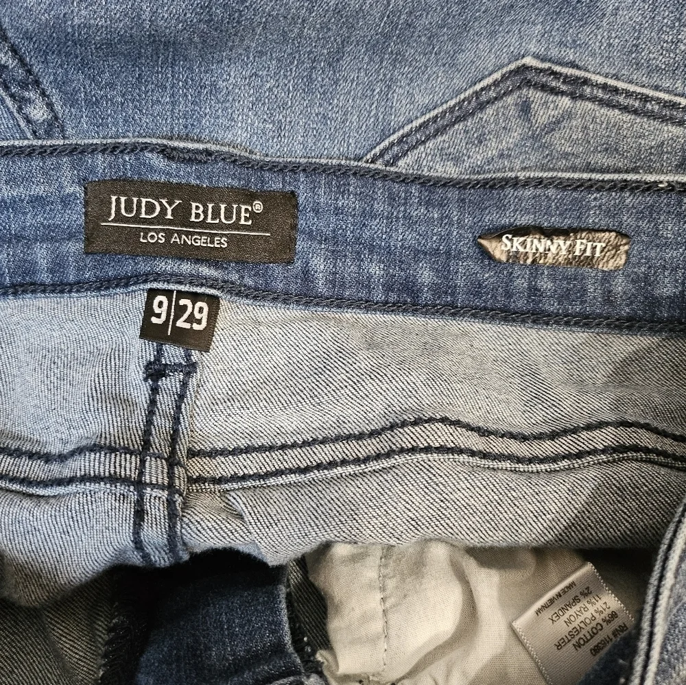 Judy Blue Skinny Fit Raw Edge Fringe Hem Blue Denim Jeans Size 9/29
