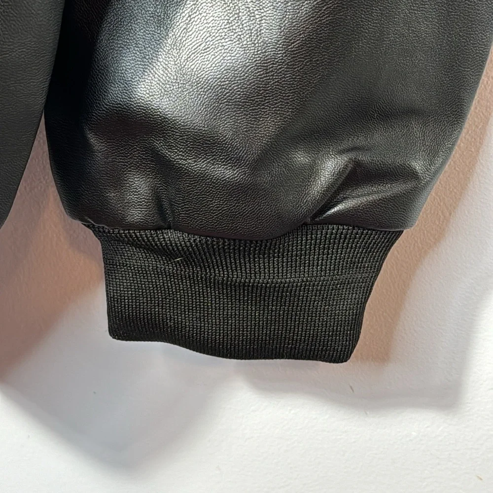 Jiechaofang Black with White Piping Faux Leather Jacket in Size‎ XL