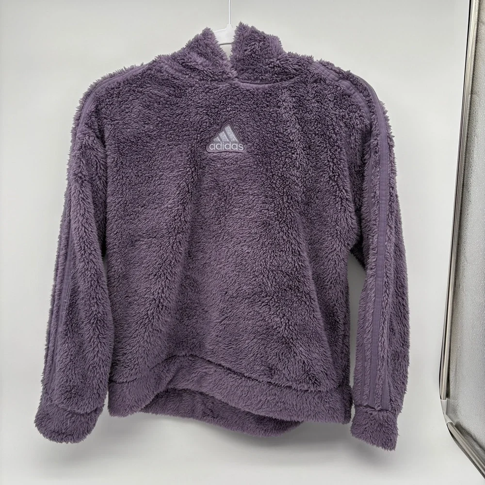 NWT Girls Large Adidas Sherpa Hooded Cozy Purple Fleece Jacket