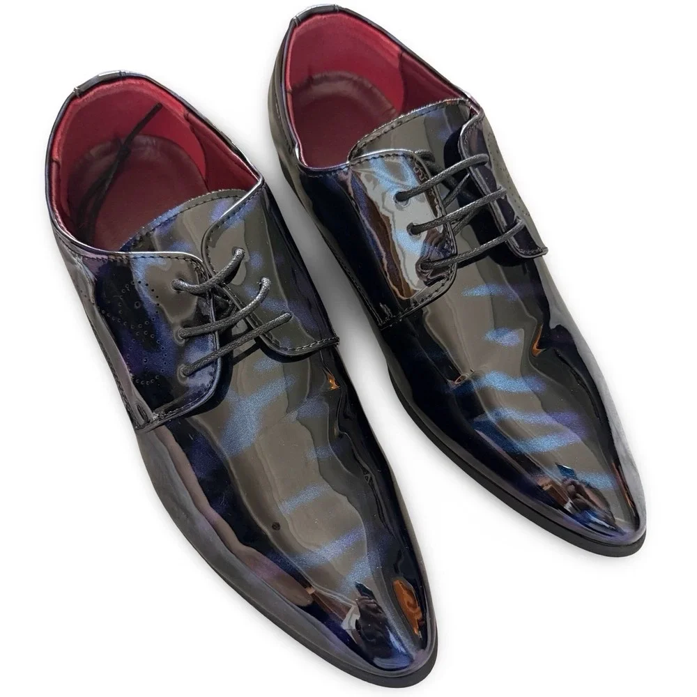 Blue Purple Iridescent Patent Leather Oxford Dress Shoes Mens Sz 9 Formal