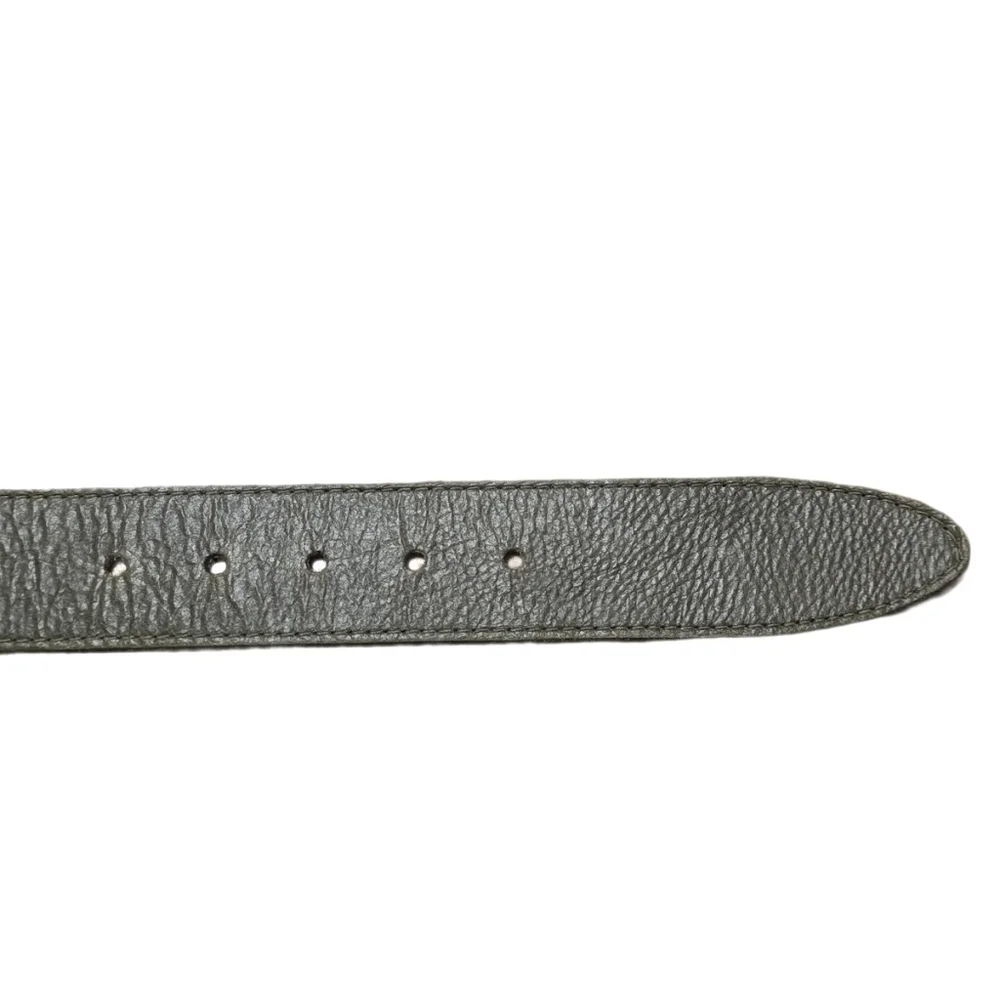 Vintage Elite Olive Green Leather Belt Embellished Buckle 35