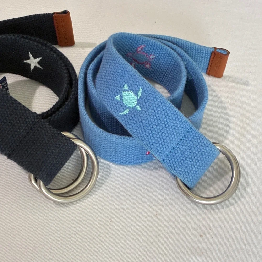 2 Vineyard Vines D-Ring Belts Boys Medium Blue Navy Stars Turtles Preppy Beach