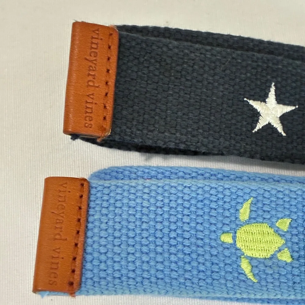 2 Vineyard Vines D-Ring Belts Boys Medium Blue Navy Stars Turtles Preppy Beach