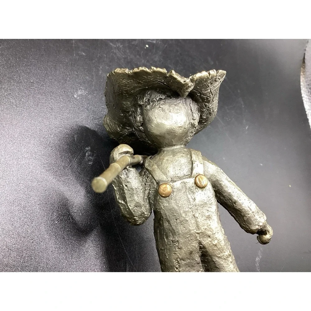 VTG Walli Ortman Hudson Pewter-Boy W/ Fishing Pole‎ Copper Buttons 4.25