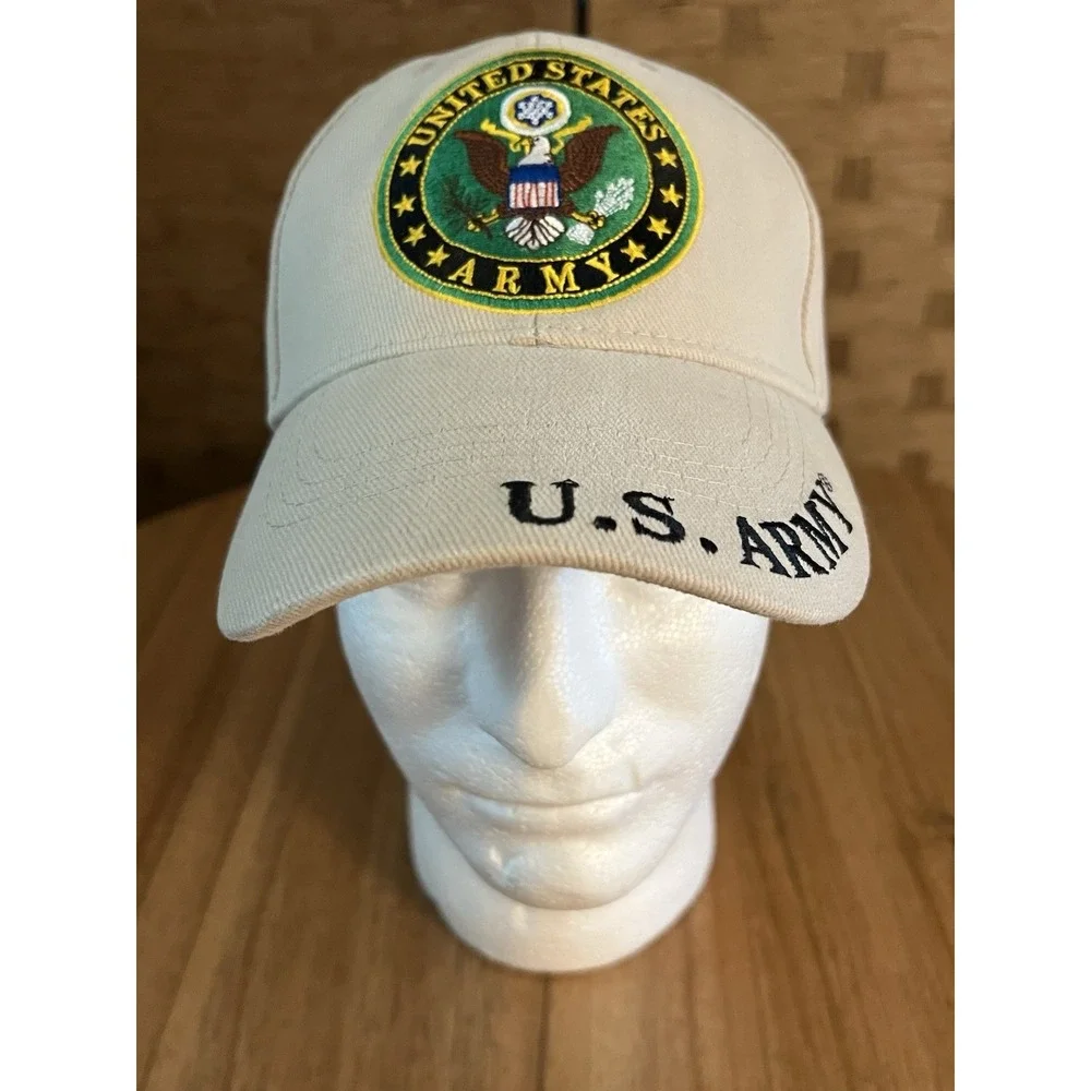 Eagle Emblems US Army Khaki Cotton Adjustable Cap‎ Hat Army Emblem Slogan