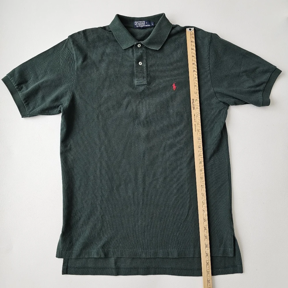Vintage 90s Polo Ralph Lauren Forest Green Polo Shirt Red Pony Size L Cotton
