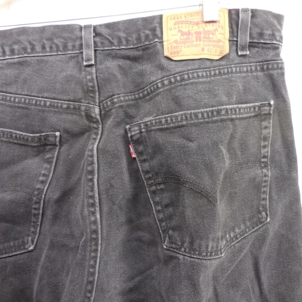 VTG Levis 505 Regular Fit Straight Leg Faded Black Denim Jeans Mens 42x30