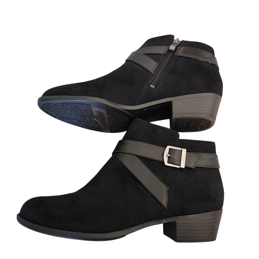 LifeStride Ally ankle bootie, faux-leather upper, wrap-around strap with buckle,