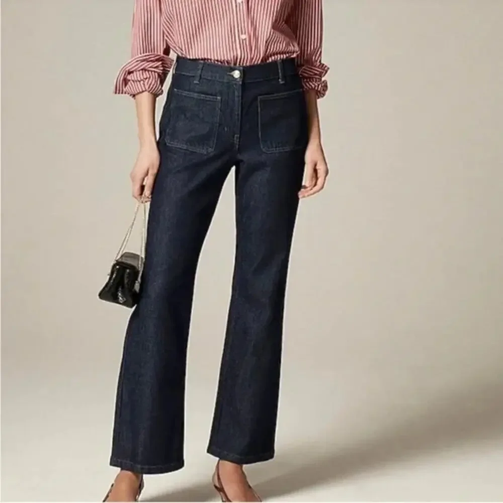 J. Crew Blue Dark Wash High Rise Kickout Jean Women's Size 27 Sailor Pockets